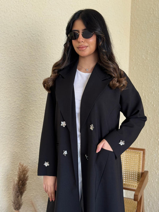 Elegant Crystal-Button Formal Abaya