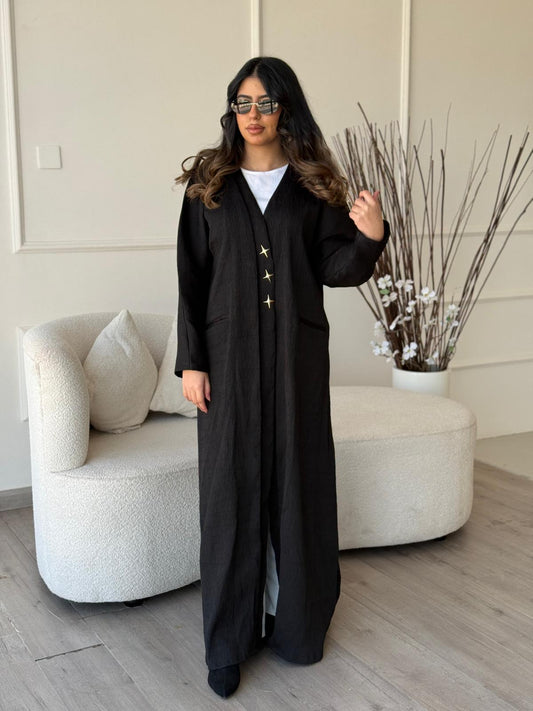 Minimal Star Button Open Abaya