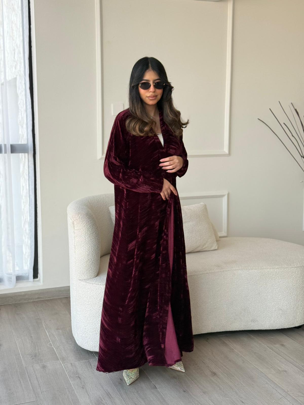 Burgundy Velvet Abaya