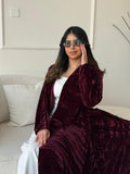 Burgundy Velvet Abaya