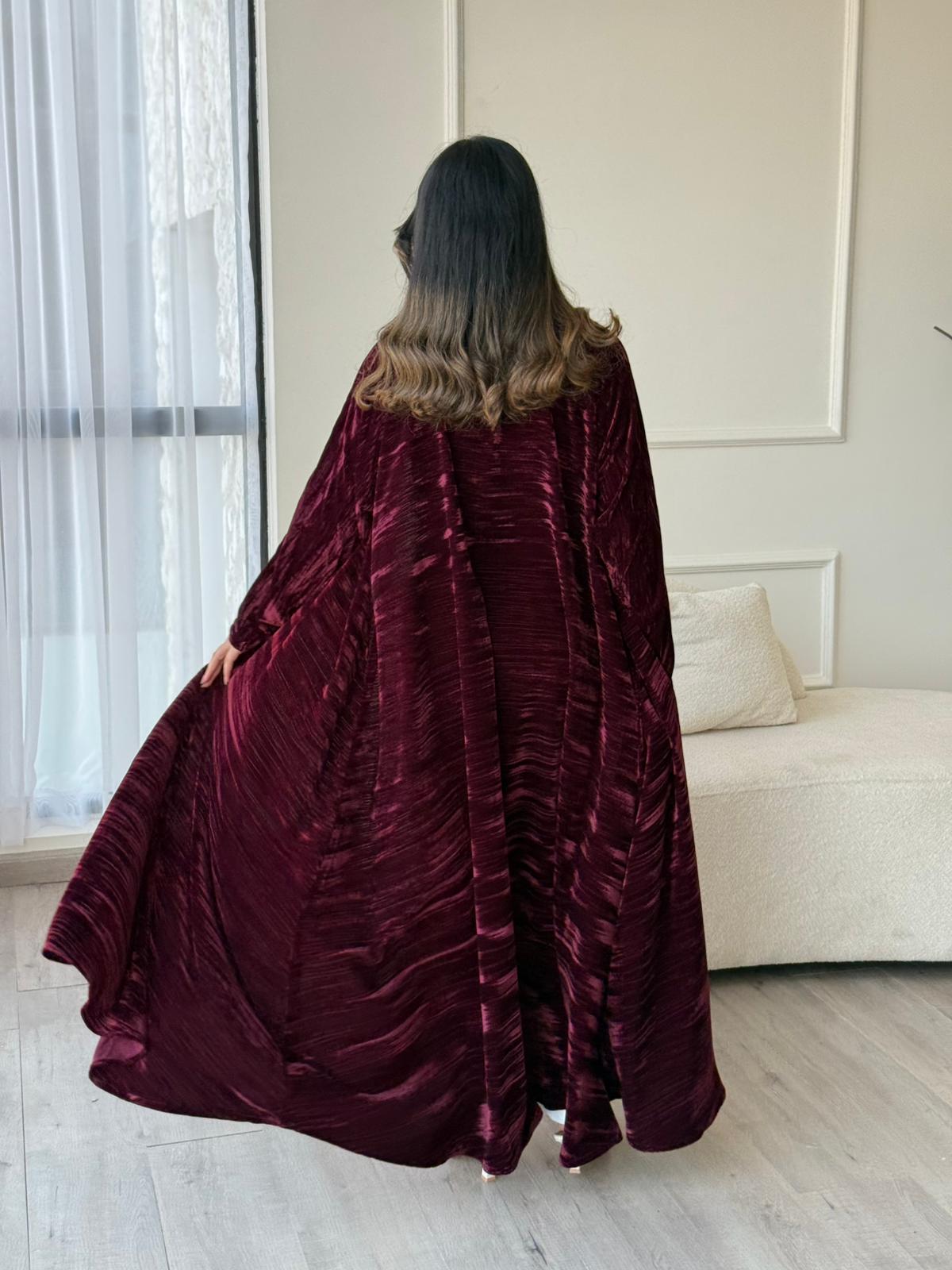 Burgundy Velvet Abaya